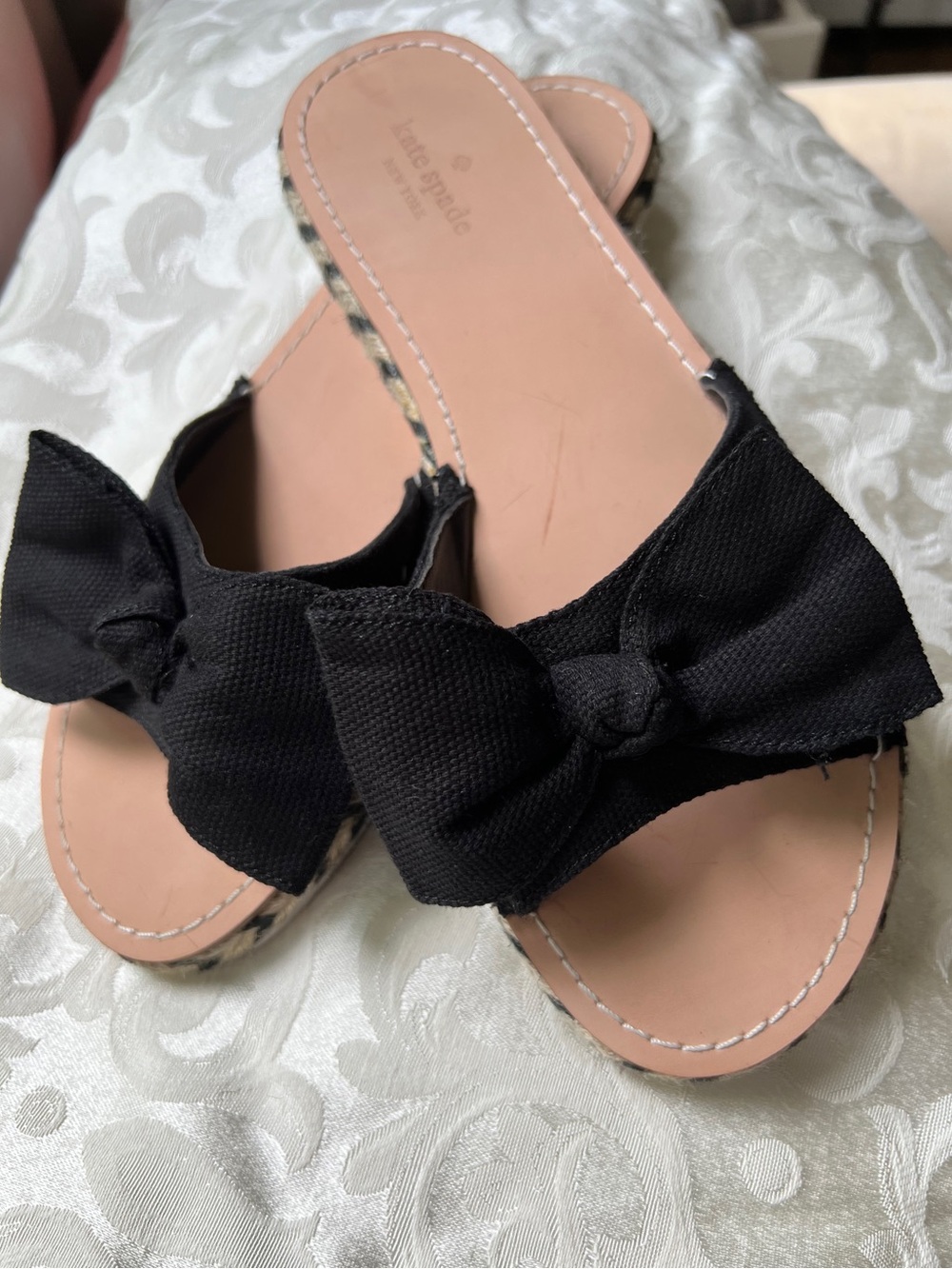 kate spade Idalah Black Bow Espadrille Slide Sandals Women’s Size 9.5